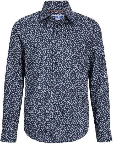 Jack & Jones BARNES Printed Dobby Long Sleeve Shirt Blue - Kauluspaidat - Miesten isot kauluspaidat 2XL – 8XL