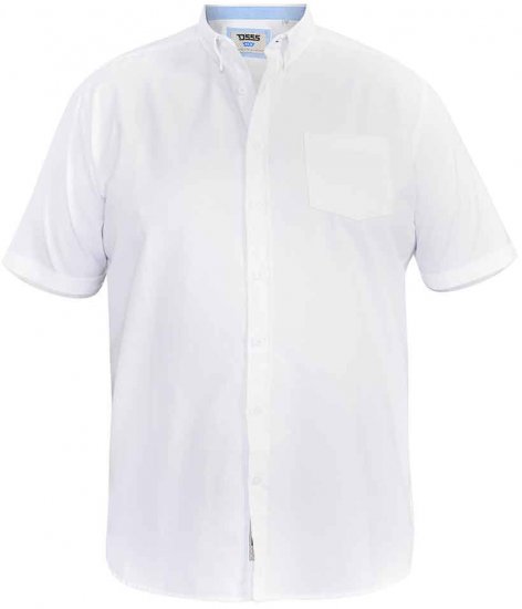 D555 James Short Sleeve Oxford Shirt White - Kauluspaidat - Miesten isot kauluspaidat 2XL – 8XL