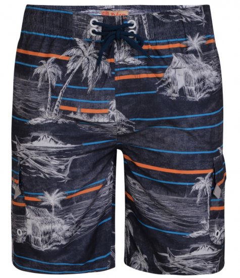 Kam Jeans Palm Print Swim Shorts Charcoal - Alusvaatteet & uimavaatteet - Miesten Isot alusvaatteet 