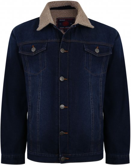 Kam Jeans 406 Sherpa Lined Denim Jacket Dark Used TALL SIZES - MIESTEN VAATTEET MT-6XLT - Pitkien miesten vaatteet