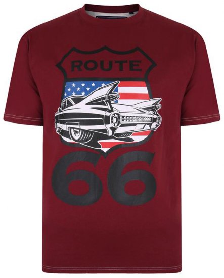 Kam Jeans Route 66 Print T-shirt Burgundy - T-paidat - Isot T-paidat 2XL – 14XL