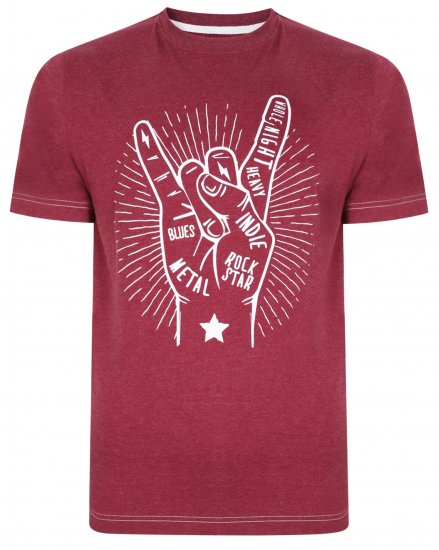 Kam Jeans 5390 Rock Star Print T-Shirt Burgundy - T-paidat - Isot T-paidat 2XL – 14XL