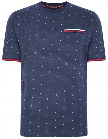Kam Jeans 5396 Drop Needle Jersey Tee With Dobby Print Navy - T-paidat - Isot T-paidat 2XL – 14XL