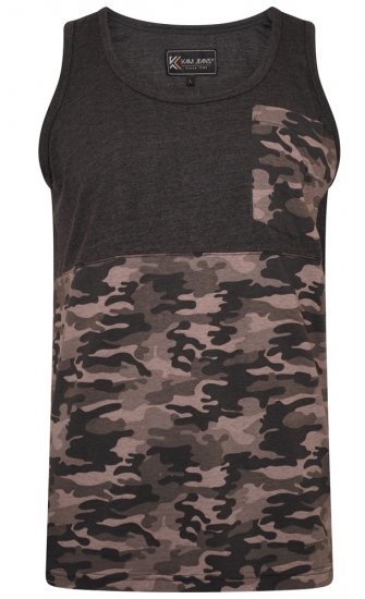 Kam Jeans 5399 Camo Panelled Sleeveless T-Shirt Charcoal - T-paidat - Isot T-paidat 2XL – 14XL