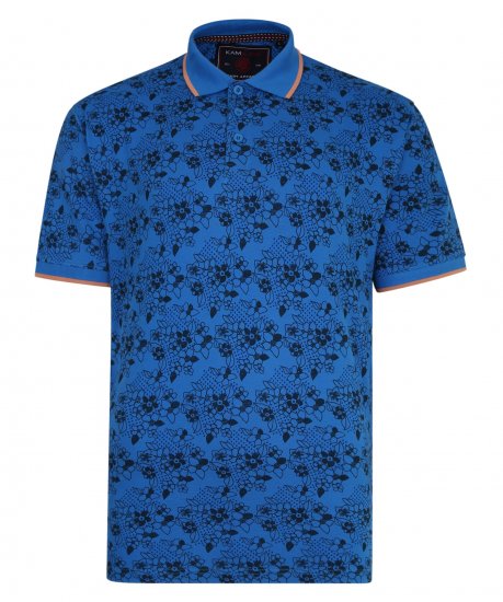 Kam Jeans Floral Print Polo Blue - Pikeepaidat - Miesten isot pikeepaidat