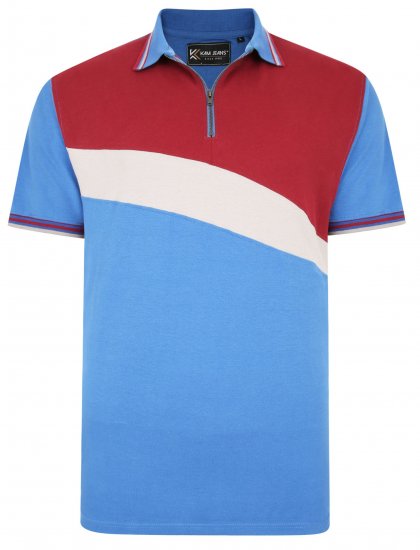 Kam Jeans 5448 Cut & Saw Polo with 1/4 Zip Blue - Pikeepaidat - Miesten isot pikeepaidat