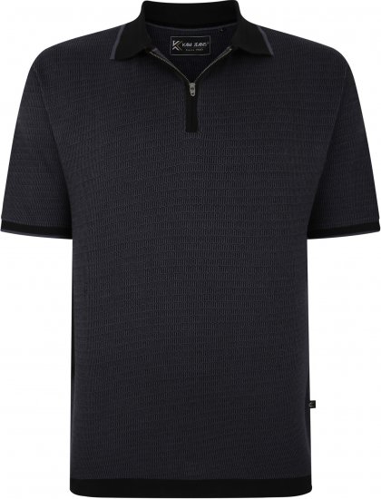 Kam Jeans 5492 Jersey Weave Pattern 1/4 Zip Polo Black - Pikeepaidat - Miesten isot pikeepaidat