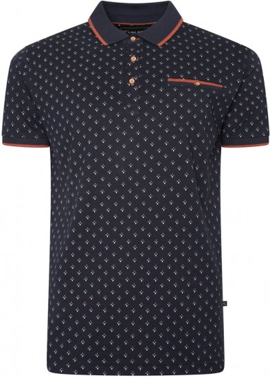 Kam Jeans 5503 Jersey Polo with All Over Geo Print Navy - Pikeepaidat - Miesten isot pikeepaidat