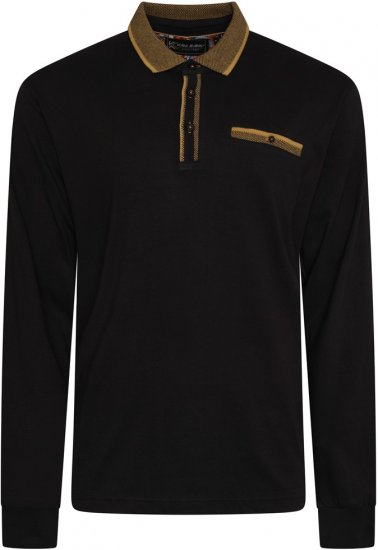 Kam Jeans 5509 LS Jersey Polo with Jacquard Pattern on Collar/Cuffs Black - Pikeepaidat - Miesten isot pikeepaidat