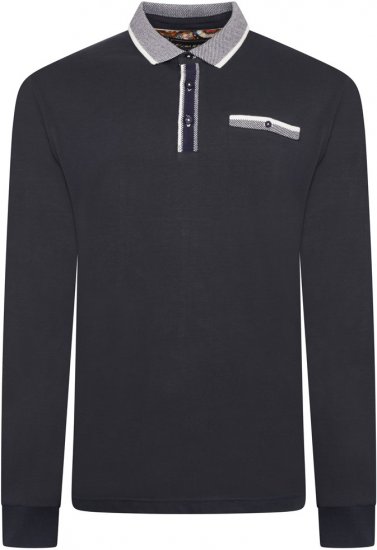 Kam Jeans 5509 LS Jersey Polo with Jacquard Pattern on Collar/Cuffs Navy - Pikeepaidat - Miesten isot pikeepaidat