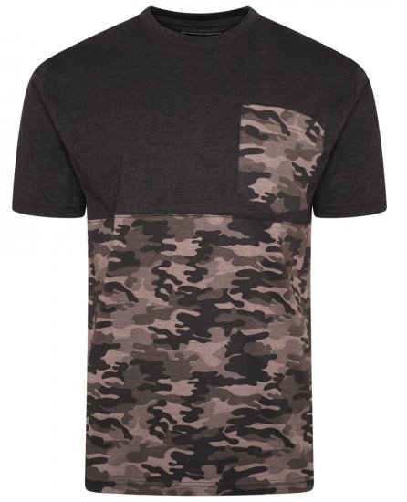 Kam Jeans 5700 Camo Panelled T-Shirt Charcoal - T-paidat - Isot T-paidat 2XL – 14XL