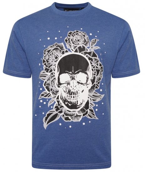 Kam Jeans 5704 Skull Rose Print Tee Blue Marl - T-paidat - Isot T-paidat 2XL – 14XL
