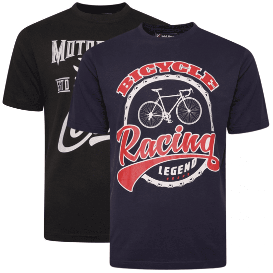 Kam Jeans 5712 Twin Pack Motorcycle/Cycle Print Tee Black and Navy - T-paidat - Isot T-paidat 2XL – 14XL