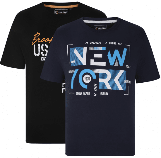 Kam Jeans 5736 NY Print T-Shirts 2-Pack - T-paidat - Isot T-paidat 2XL – 14XL