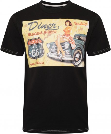Kam Jeans 5751 Distressed Diners Print T-Shirt Black - T-paidat - Isot T-paidat 2XL – 14XL