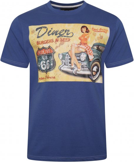 Kam Jeans 5751 Distressed Diners Print T-Shirt Blue - T-paidat - Isot T-paidat 2XL – 14XL