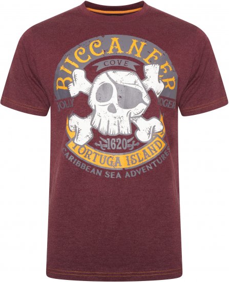 Kam Jeans 5753 Buccaneer Print T-Shirt BURGUNDY MARL - T-paidat - Isot T-paidat 2XL – 14XL