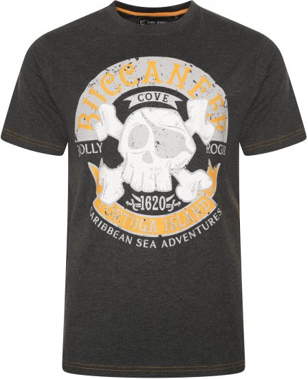 Kam Jeans 5753 Buccaneer Print T-Shirt Charcoal Marl - T-paidat - Isot T-paidat 2XL – 14XL