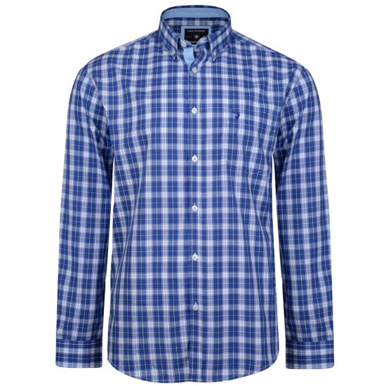 Kam Jeans 6155 Long Sleeve Check Shirt Blue - Kauluspaidat - Miesten isot kauluspaidat 2XL – 8XL