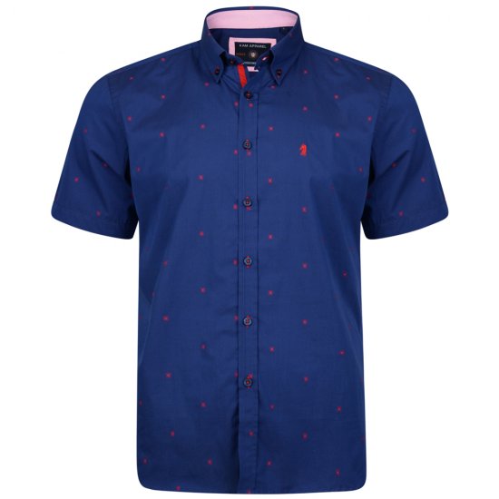 Kam Jeans 6160 Short Sleeve Dobby Print Shirt Twilight Blue - Kauluspaidat - Miesten isot kauluspaidat 2XL – 8XL