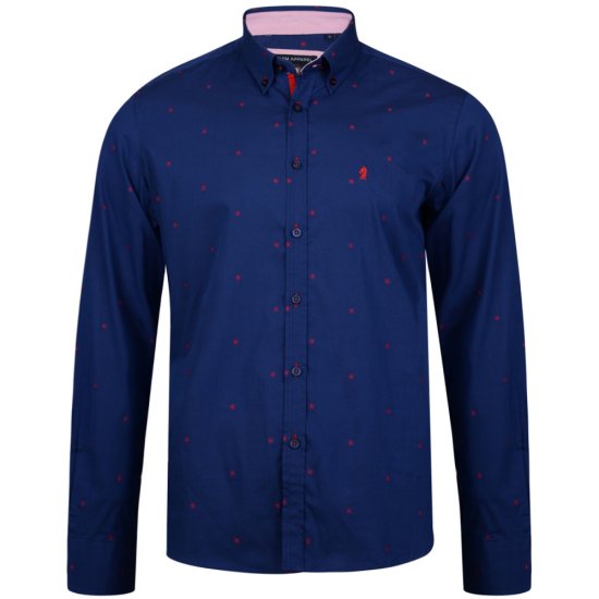 Kam Jeans 6160 Long Sleeve Dobby Print Shirt Twilight Blue - Kauluspaidat - Miesten isot kauluspaidat 2XL – 8XL