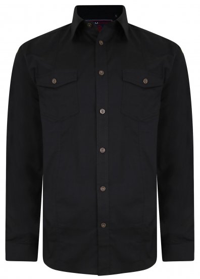 Kam Jeans 6180B LS Retro Stretch Shirt Black - Kauluspaidat - Miesten isot paidat 2XL – 8XL