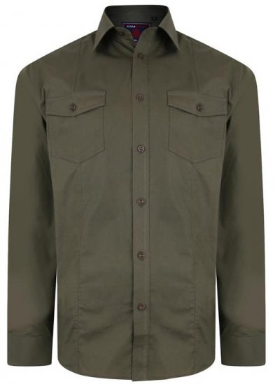 Kam Jeans Retro Long Sleeve Stretch Shirt Khaki - Kauluspaidat - Miesten isot kauluspaidat 2XL – 8XL