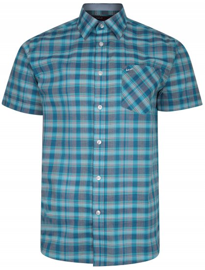 Kam Jeans 6201 Summer Casual Check Shirt Aqua - Kauluspaidat - Miesten isot kauluspaidat 2XL – 8XL