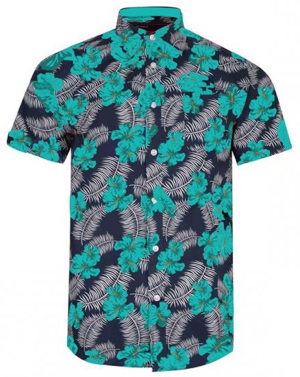 Kam Jeans 6207 Floral Print Shirt Turquoise - Kauluspaidat - Miesten isot kauluspaidat 2XL – 8XL