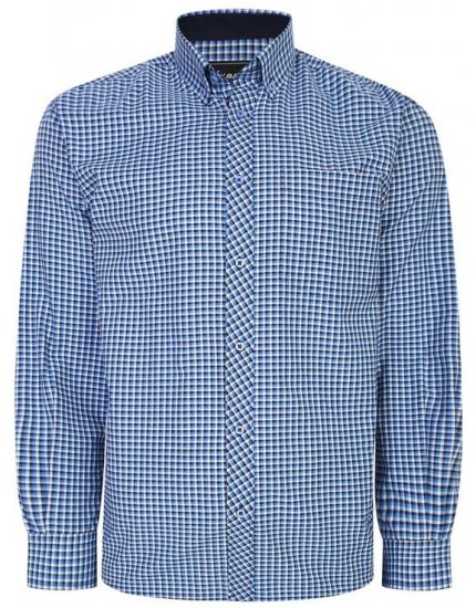 Kam Jeans 6219 LS Mini Gingham Check Shirt Navy - Kauluspaidat - Miesten isot kauluspaidat 2XL – 8XL