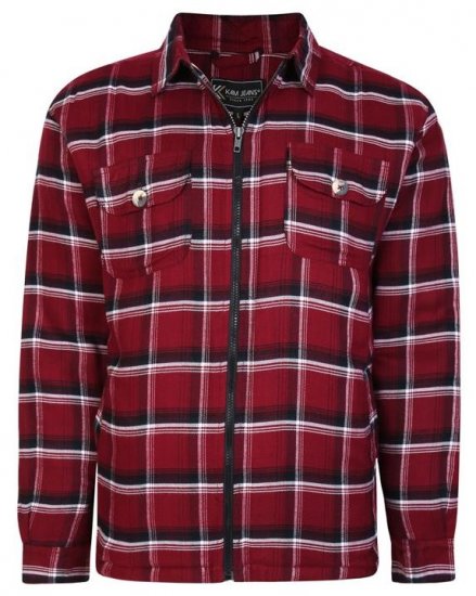 Kam Jeans 6231 Sherpa Lined Flannel Shirt with Zipper Burgundy - Kauluspaidat - Miesten isot kauluspaidat 2XL – 8XL