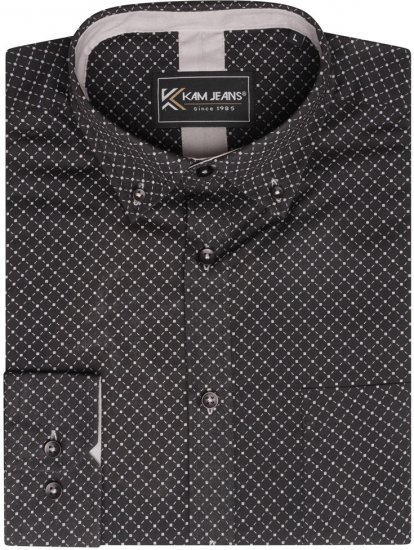 Kam Jeans 6299 Long Sleeve All Over Diamond Print Shirt Black - Kauluspaidat - Miesten isot kauluspaidat 2XL – 8XL
