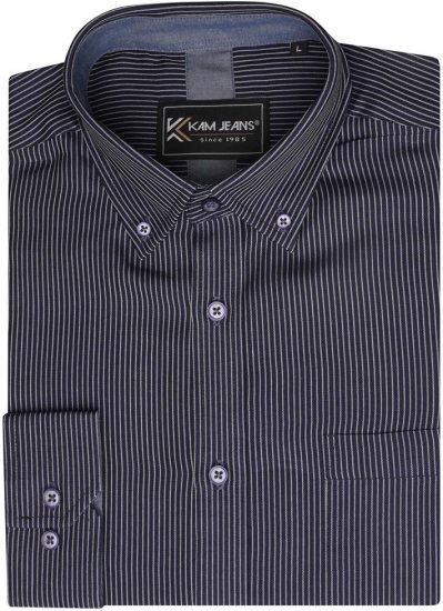 Kam Jeans 6300 Long Sleeve Dobby Stripe Shirt Dark Grey - Kauluspaidat - Miesten isot kauluspaidat 2XL – 8XL