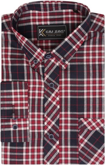 Kam Jeans 6301 LS Casual Check Shirt Red - Kauluspaidat - Miesten isot kauluspaidat 2XL – 8XL