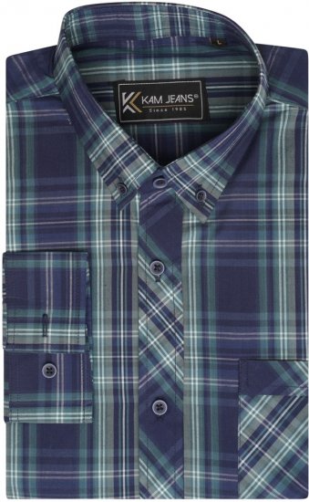 Kam Jeans 6301 LS Casual Check Shirt Teal - Kauluspaidat - Miesten isot kauluspaidat 2XL – 8XL