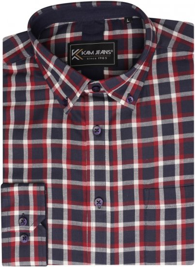 Kam Jeans 6303 Long Sleeve Casual Check Shirt Navy - Kauluspaidat - Miesten isot kauluspaidat 2XL – 8XL