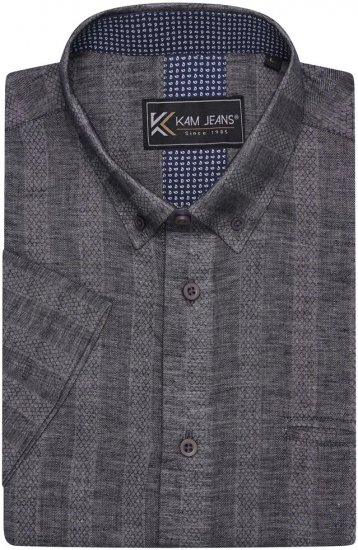 Kam Jeans 6323 Self Pattern Casual Short Sleeve Shirt Charcoal - Kauluspaidat - Miesten isot kauluspaidat 2XL – 8XL