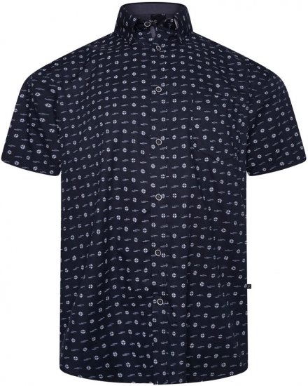 Kam Jeans 6325 Dobby Print Short Sleeve Shirt Black - Kauluspaidat - Miesten isot kauluspaidat 2XL – 8XL
