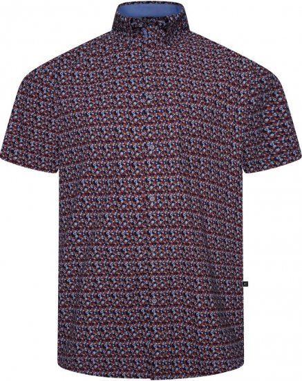 Kam Jeans 6326 Mini Floral Print Short Sleeve Shirt Navy - Kauluspaidat - Miesten isot kauluspaidat 2XL – 8XL