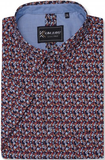 Kam Jeans 6326 Mini Floral Print Short Sleeve Shirt Navy - Kauluspaidat - Miesten isot kauluspaidat 2XL – 8XL