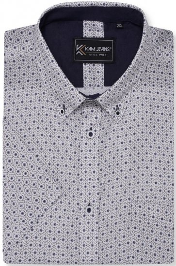 Kam Jeans 6328 AOP Geo Print Short Sleeve Shirt Charcoal - Kauluspaidat - Miesten isot kauluspaidat 2XL – 8XL