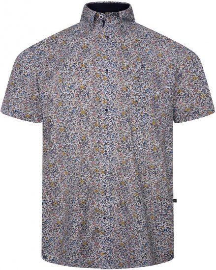 Kam Jeans 6329 Mini Floral Print Short Sleeve Shirt Grey - Kauluspaidat - Miesten isot kauluspaidat 2XL – 8XL