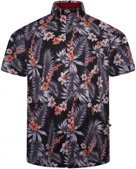 Kam Jeans 6330 AOP Floral Print Short Sleeve Shirt Navy - Kauluspaidat - Miesten isot kauluspaidat 2XL – 8XL