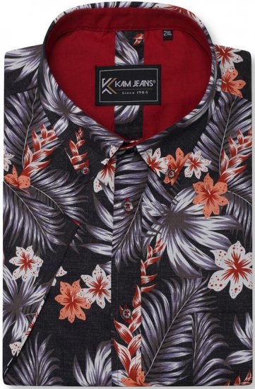Kam Jeans 6330 AOP Floral Print Short Sleeve Shirt Navy - Kauluspaidat - Miesten isot kauluspaidat 2XL – 8XL