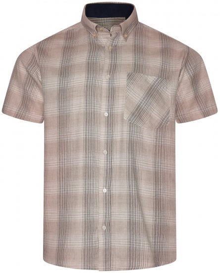 Kam Jeans 6382 Lyhythihainen Teksturoitu Ruudullinen Kauluspaita Beige - Kauluspaidat - Miesten isot kauluspaidat 2XL – 8XL