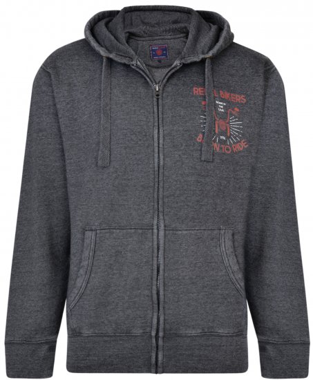 Kam Jeans 7023 Rebel Bikers Hoodie Charcoal - Hupparit ja collegepaidat - Miesten hupparit ja collegepaidat isot koot