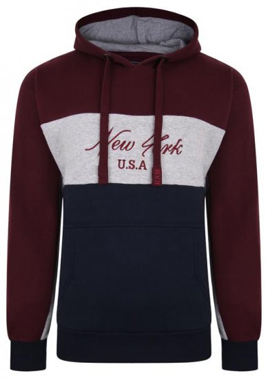 Kam Jeans 7033 NY Over The Head Hoodie Burgundy - Hupparit ja collegepaidat - Miesten hupparit ja collegepaidat isot koot