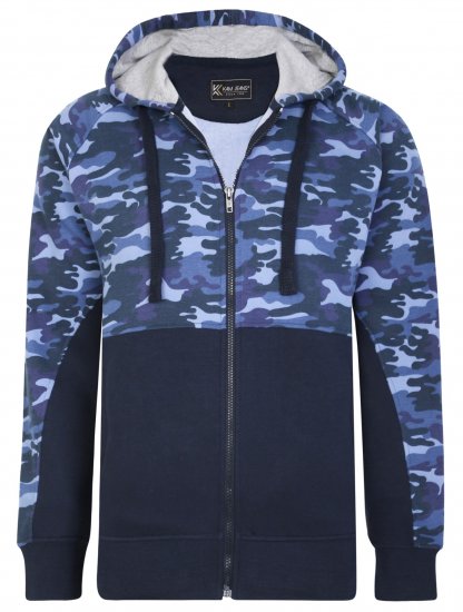 Kam Jeans 7036 Camo Print Full Zipper Hoodie Navy - Hupparit ja collegepaidat - Miesten hupparit ja collegepaidat isot koot
