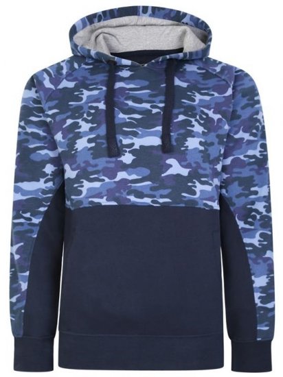Kam Jeans 7036B Camo Pannelled Over The Head Hoody Navy - Hupparit ja collegepaidat - Miesten hupparit ja collegepaidat isot koot