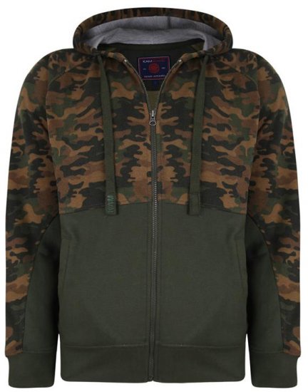 Kam Jeans 7036 Camo Print Full Zipper Hoodie Khaki - Hupparit ja collegepaidat - Miesten hupparit ja collegepaidat isot koot